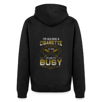 Cigarette Cigar Vaping Box - Unisex Premium Organic Zip Hoodie - black - Back - Nico (187cm)