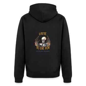Latte zum Sterben - Unisex Premium Bio Zip Hoodie - Schwarz - Hinten - Nico (187cm)