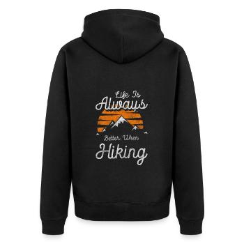 Bergsteigen Gipfel Ausblick - Unisex Premium Bio Zip Hoodie - Schwarz - Hinten - Nico (187cm)
