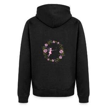 Decorative floral wreath with pink roses and fairy - Unisex Premium Organic Zip Hoodie - black - Back - Nico (187cm)