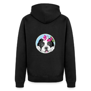 Chien chiot Saint-Bernard avec des fleurs roses - Veste à capuche bio Premium Unisexe - noir - Dos - Nico (187cm)