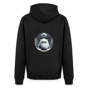 Eule Triste im eisigen Regen - Unisex Premium Bio Zip Hoodie - Schwarz - Hinten - Nico (187cm)