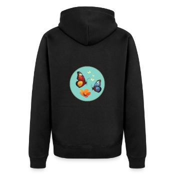 Schmetterling - Unisex Premium Bio Zip Hoodie - Schwarz - Hinten - Nico (187cm)