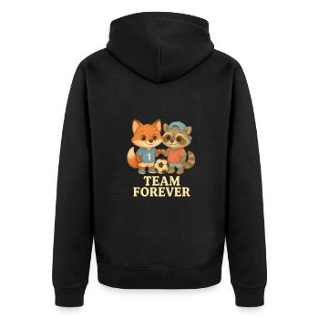 Team Forever – Fuchs & Waschbär als Fußballfreunde - Unisex Premium Bio Zip Hoodie - Schwarz - Hinten - Nico (187cm)