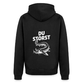 Stör angeln Sportfischen - Du störst. Stördesign - Unisex Premium Bio Zip Hoodie - Schwarz - Hinten - Nico (187cm)