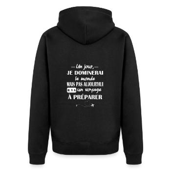 Un jour je dominerai le monde t-shirt voyage - Veste à capuche bio Premium Unisexe - noir - Dos - Nico (187cm)