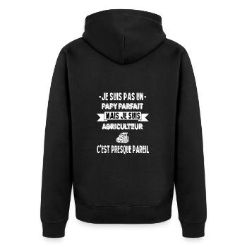 Papy agriculteur humour retraité tracteur cadeau - Veste à capuche bio Premium Unisexe - noir - Dos - Nico (187cm)