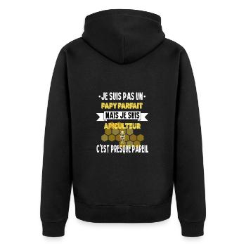 Papy apiculteur humour abeille apicole t-shirt - Veste à capuche bio Premium Unisexe - noir - Dos - Nico (187cm)