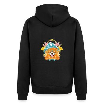 Cute Pomeranian dog with blue hat and eyegiasses - Unisex Premium Organic Zip Hoodie - black - Back - Nico (187cm)