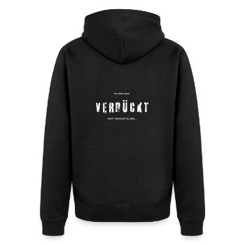 Verrückt - Unisex Premium Bio Zip Hoodie - Schwarz - Hinten - Nico (187cm)
