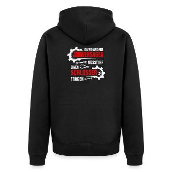 Schlosser Geschenk Metallbauer Mechaniker - Unisex Premium Bio Zip Hoodie - Schwarz - Hinten - Nico (187cm)