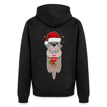 Weihnachten Otter - Funny Shirts - Advent Geschenk - Unisex Premium Bio Zip Hoodie - Schwarz - Hinten - Nico (187cm)