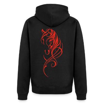 Rote stilisierte Chevas - Unisex Premium Bio Zip Hoodie - Schwarz - Hinten - Nico (187cm)