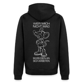 Maus mit Arbeitsmoral lustiger Spruch  - Unisex Premium Bio Zip Hoodie - Schwarz - Hinten - Nico (187cm)