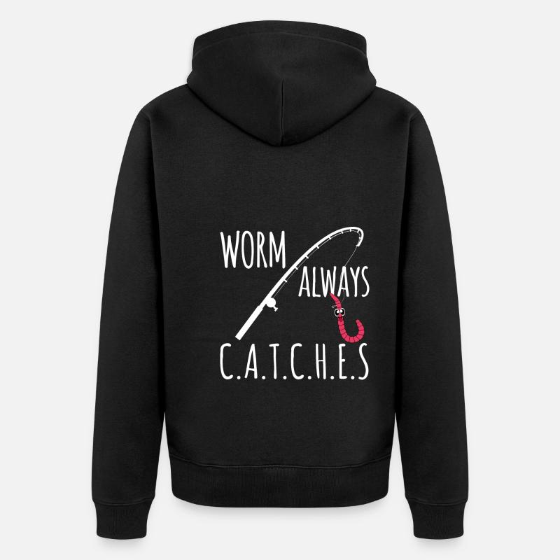 Wurm fängt immer - Unisex Premium Bio Zip Hoodie - Schwarz