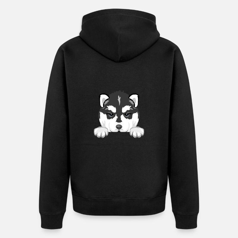 Chiot husky qui regarde - Veste à capuche bio Premium Unisexe - noir