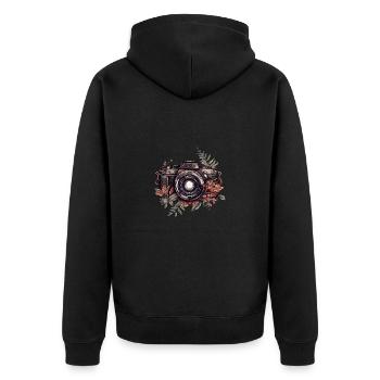 Cool vintage retro camera with flowers and leaves - Unisex Premium Organic Zip Hoodie - black - Back - Nico (187cm)
