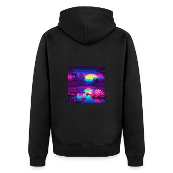 Seerosen auf dem See - Unisex Premium Bio Zip Hoodie - Schwarz - Hinten - Nico (187cm)