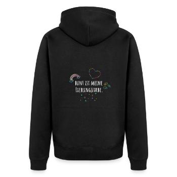 Bunt ist meine Lieblingsfarbe, bunt, Regenbogen - Unisex Premium Bio Zip Hoodie - Schwarz - Hinten - Nico (187cm)