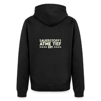 Sauerstoff? Atme Tief Ein - Unisex Premium Bio Zip Hoodie - Schwarz - Hinten - Nico (187cm)