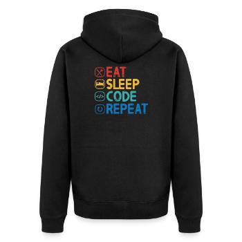 Eat Sleep Code Repeat - Unisex Premium Bio Zip Hoodie - Schwarz - Hinten - Nico (187cm)