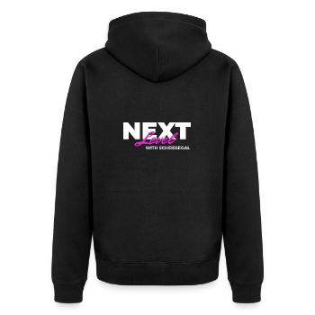 Next Level with SCHEISSEGAL - Unisex Premium Bio Zip Hoodie - Schwarz - Hinten - Nico (187cm)