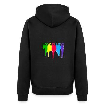 love is love ,Farbe,LGBT,Regenbogen, bunt - Unisex Premium Bio Zip Hoodie - Schwarz - Hinten - Nico (187cm)