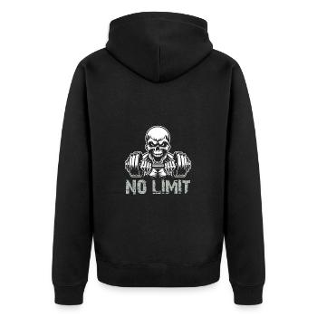 No Limit Hard Workout Skull with Dumbbell - Unisex Premium Organic Zip Hoodie - black - Back - Nico (187cm)
