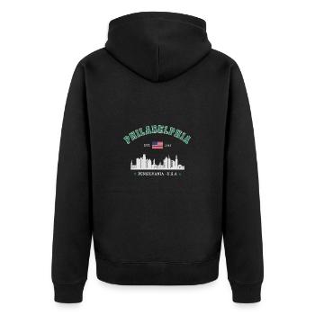 Philadelphia Est 1682 - Unisex Premium Bio Zip Hoodie - Schwarz - Hinten - Nico (187cm)