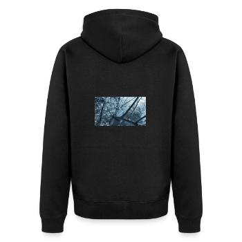 Paysage d'arbres sur un fleuve bleu - Veste à capuche bio Premium Unisexe - noir - Dos - Nico (187cm)