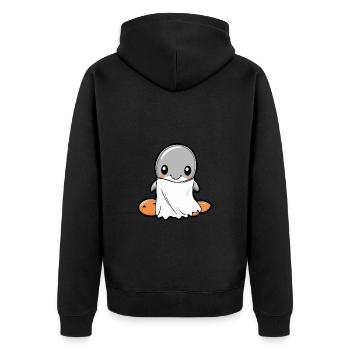 Dolphin Halloween Funny Ghost - Unisex Premium Organic Zip Hoodie - black - Back - Nico (187cm)