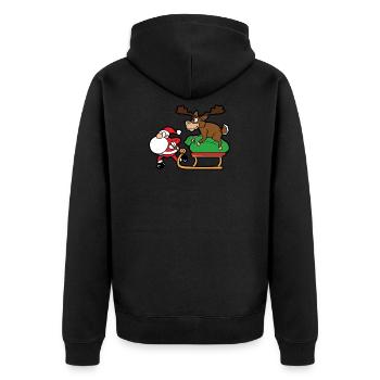 Weihnachtsmann Rentier - Unisex Premium Bio Zip Hoodie - Schwarz - Hinten - Nico (187cm)