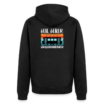 Straßenbahnfahrer Straßenbahn Stadtbahn Tram - Unisex Premium Bio Zip Hoodie - Schwarz - Hinten - Nico (187cm)
