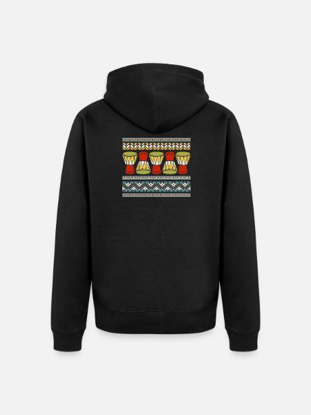 African Instrument Retro Djembe & Dunun - Unisex Premium Organic Zip Hoodie - black