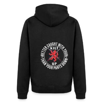 Better Caught With Your Kilt Up Than Your Pants - Unisex Premium Bio Zip Hoodie - Schwarz - Hinten - Nico (187cm)