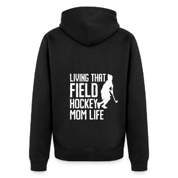 Retro Hockey - Feldhockey Mama - Unisex Premium Bio Zip Hoodie - Schwarz - Hinten - Nico (187cm)