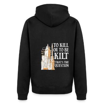 Schottischer Kilt Tracht - Schottenrock Schottland - Unisex Premium Bio Zip Hoodie - Schwarz - Hinten - Nico (187cm)