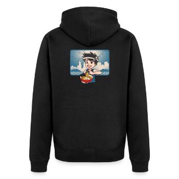 Anime Manga Kawaii Junge Japan Ramen Essen - Unisex Premium Bio Zip Hoodie - Schwarz - Hinten - Nico (187cm)