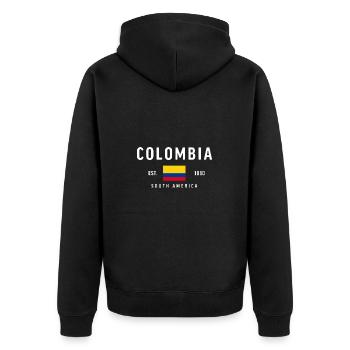 Kolumbien gegründet 1810 - Unisex Premium Bio Zip Hoodie - Schwarz - Hinten - Nico (187cm)