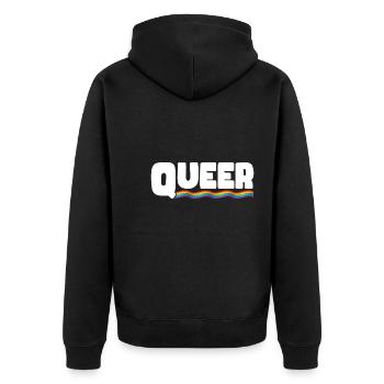 Rainbow Connection Étreinte, Joyeuse Fierté - Veste à capuche bio Premium Unisexe - noir - Dos - Nico (187cm)