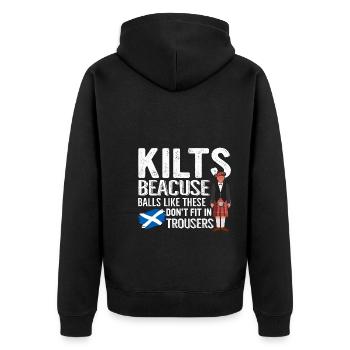 Schottischer Kilt Schottenrock Tartan Schottland - Unisex Premium Bio Zip Hoodie - Schwarz - Hinten - Nico (187cm)