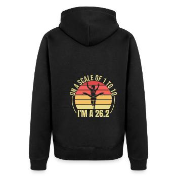 26.2 Meilen Marathon - Marathonläufer - Unisex Premium Bio Zip Hoodie - Schwarz - Hinten - Nico (187cm)