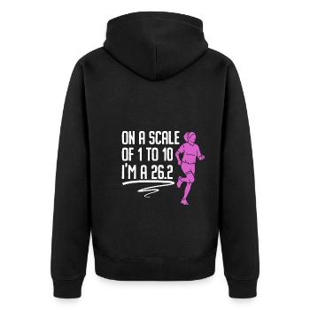 26.2 Meilen Marathon - Marathonläufer - Unisex Premium Bio Zip Hoodie - Schwarz - Hinten - Nico (187cm)