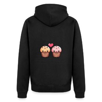 Cupcake Paar Liebe Herz Valentinstag - Unisex Premium Bio Zip Hoodie - Schwarz - Hinten - Nico (187cm)