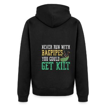 Grüner Kilt Grafik - Unisex Premium Bio Zip Hoodie - Schwarz - Hinten - Nico (187cm)