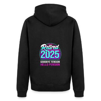 Rente 2025 Ruhestand 2025 Rentner Rente Rentnerin - Unisex Premium Bio Zip Hoodie - Schwarz - Hinten - Nico (187cm)