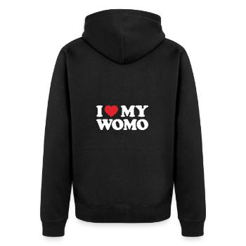 I love my Womo - Unisex Premium Bio Zip Hoodie - Schwarz - Hinten - Nico (187cm)