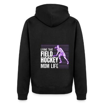 Retro Hockey - Feldhockey Mama - Unisex Premium Bio Zip Hoodie - Schwarz - Hinten - Nico (187cm)
