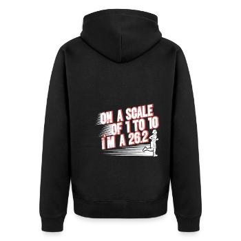 26.2 Meilen Marathon - Marathonläufer - Unisex Premium Bio Zip Hoodie - Schwarz - Hinten - Nico (187cm)