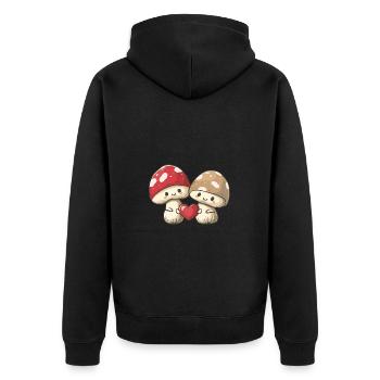 Champignons Couple Amour Coeur Saint Valentin - Veste à capuche bio Premium Unisexe - noir - Dos - Nico (187cm)